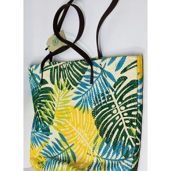 No Brand Handbags - Shopper Purse Tote Eco‎ Bag 17"  Yellow & Green Tropical Paper Handmade